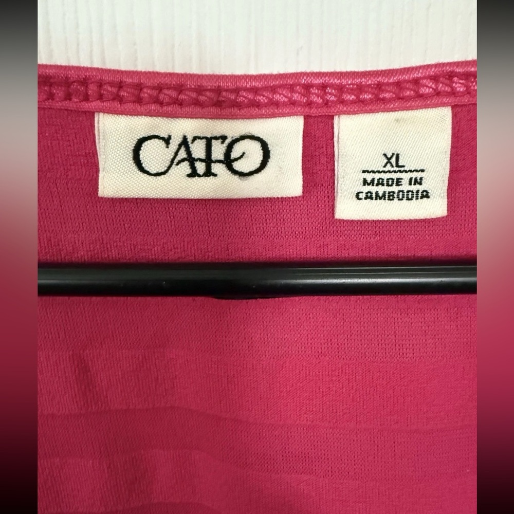 CATO Women’s Short Sleeve Pink Sparkle Ruffle Blouse XL - Picture 3 of 5